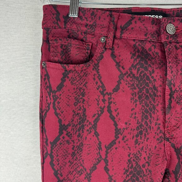EXPRESS WOMEN'S SNAKE PRINT ANKLE HIGH-RISE PANTS, RED /BLACK SUPER SOFT SIZE 8R - Picture 5 of 11